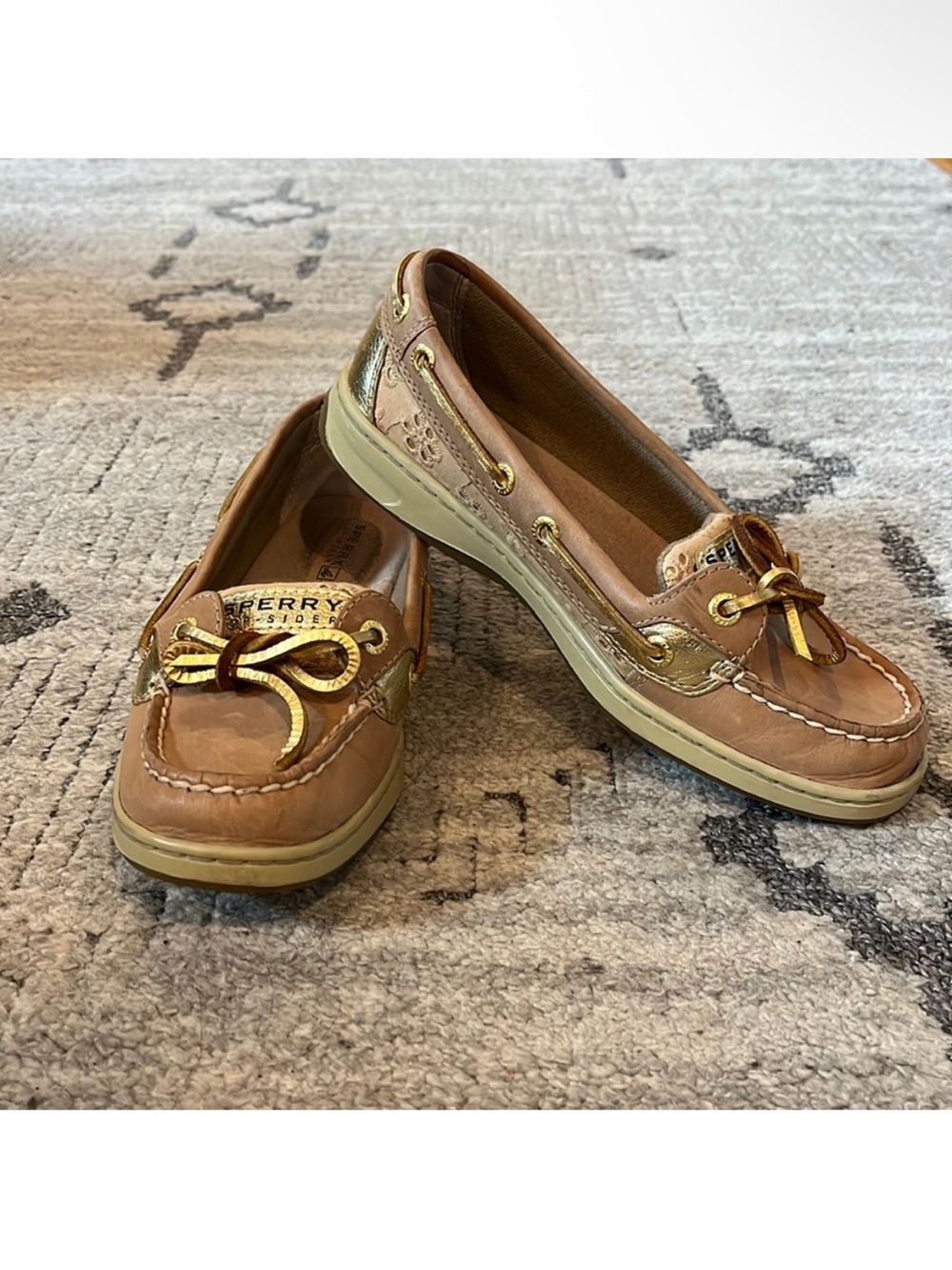 Barely Worn Sperry’s - Tan Eyelet & Gold Details